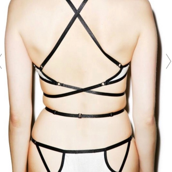 NWT Dolls Kill House of Widow Slinky Spandex Tri Bra in Off White - Picture 2 of 12